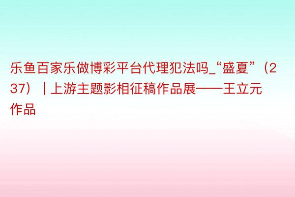 乐鱼百家乐做博彩平台代理犯法吗_“盛夏”（237） | 上游主题影相征稿作品展——王立元作品