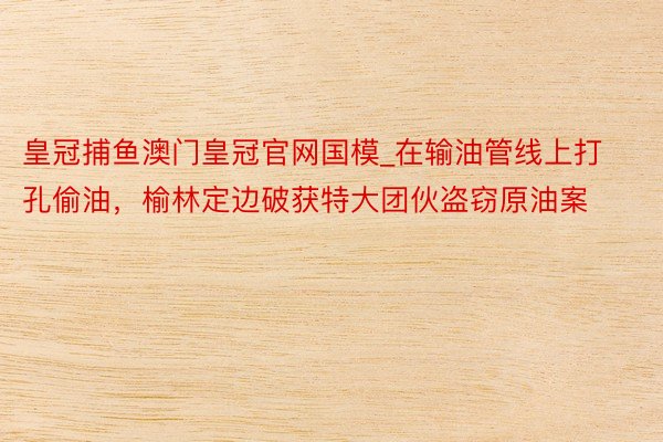 皇冠捕鱼澳门皇冠官网国模_在输油管线上打孔偷油，榆林定边破获特大团伙盗窃原油案